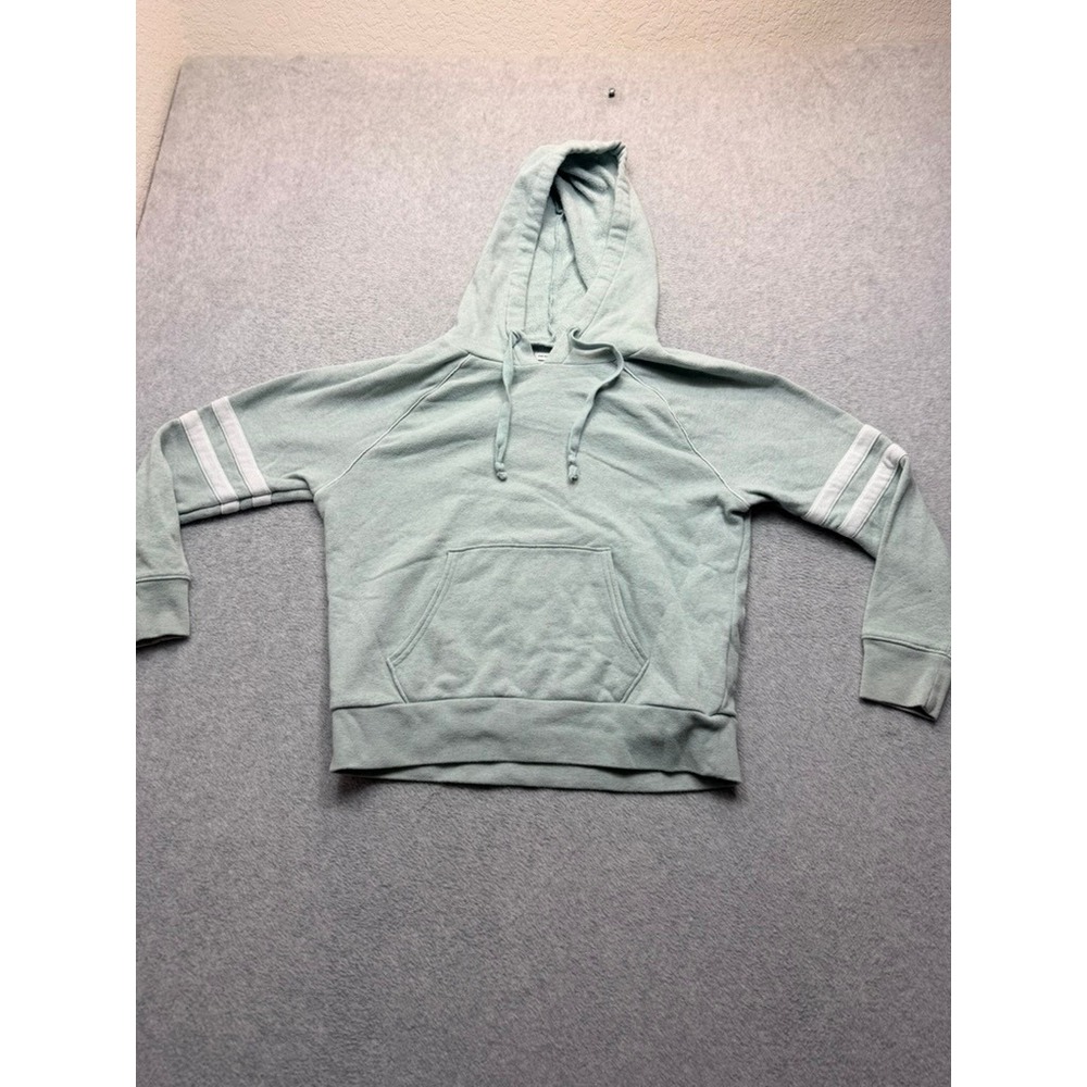 American Eagle Womens Light Green Striped Raglan Sleeve Hoodie Sweatshirt